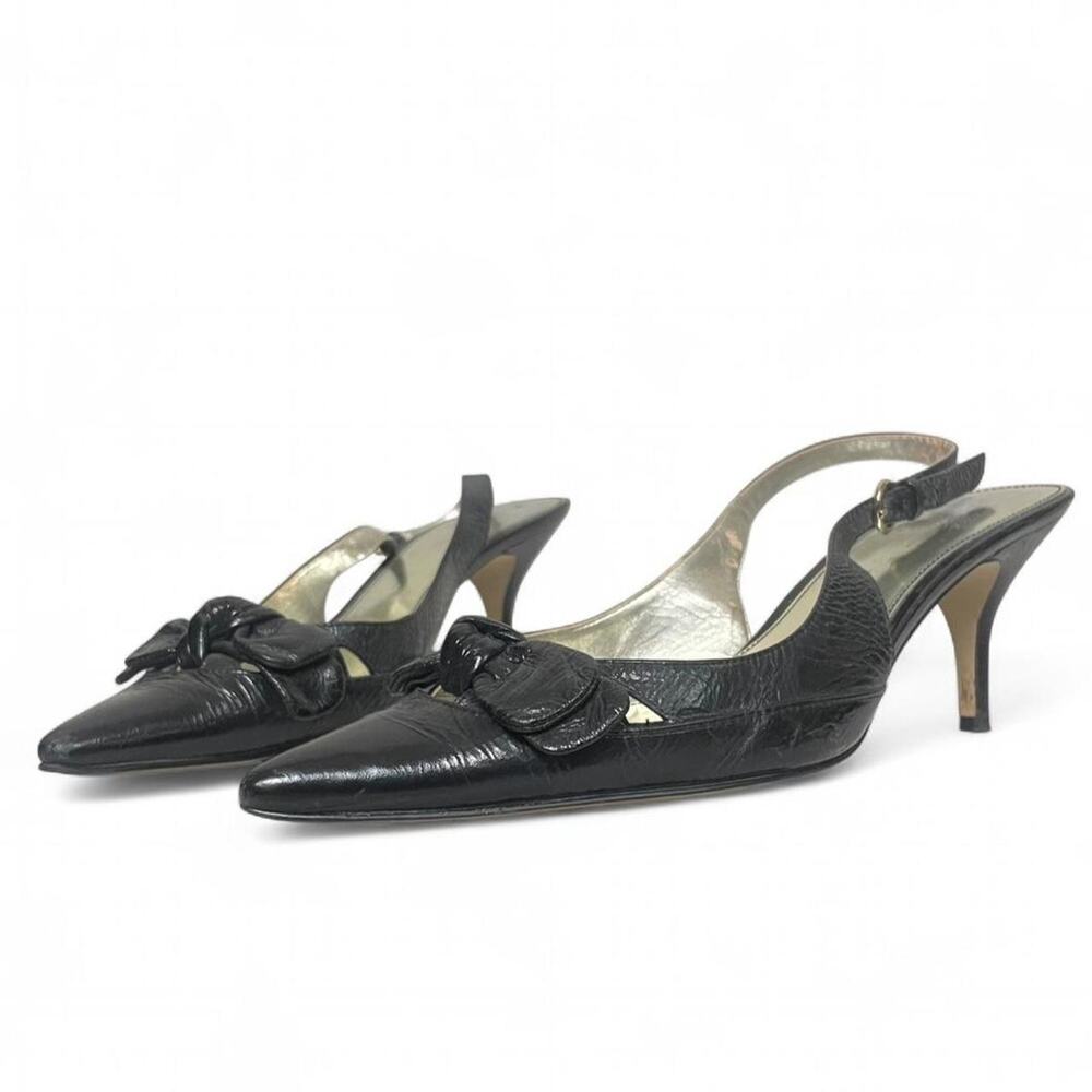 Y2K Marc Fisher Black Leather Slingback Kitten Heels Pointed Toe Size 7